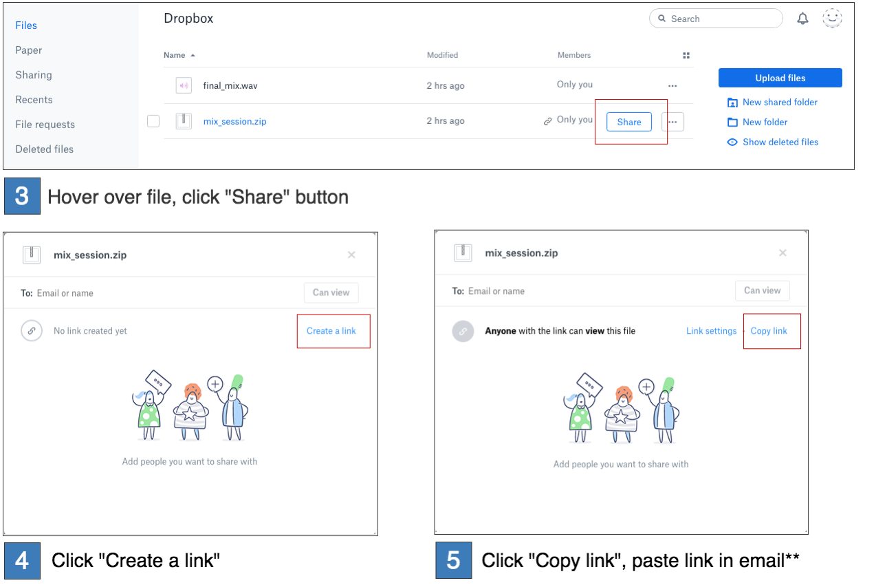 How to share a file with us using Dropbox.